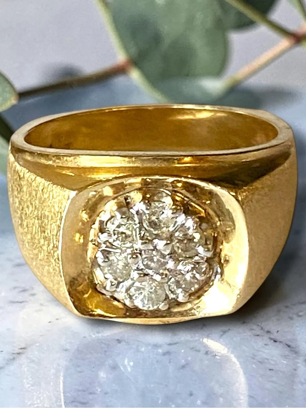 MENS Vintage 14k Yellow Gold Seven DIAMOND CLUSTER Statement Ring Size 10.25